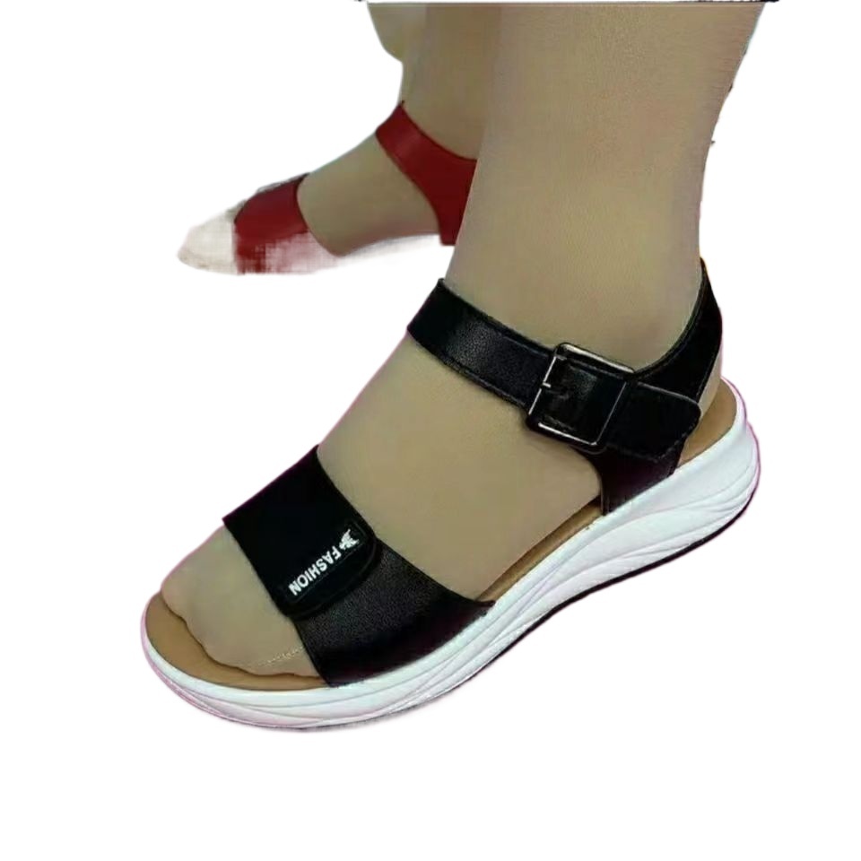 Summer PU Leather Open Toe Women Platform Fashion Buckle Flat Sole Woman Red Outdoor Casual Ladies Beach Sandals Ddmythur