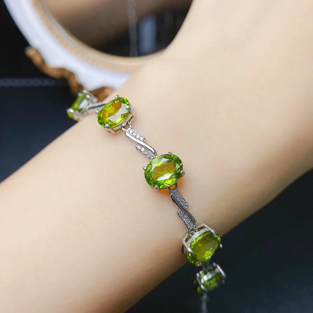 FS Fashion S925 Pure Silver Inlaid 7 * 9 Natural Olive Bracelet with Certificate MeiBaPJ Womens Exquisite Charm Wedding Jewelry 241017
