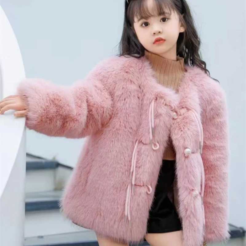 Girls outerwear jacket winter cotton windproof soft warm thick velvet fur school coat childrens clothing M241018