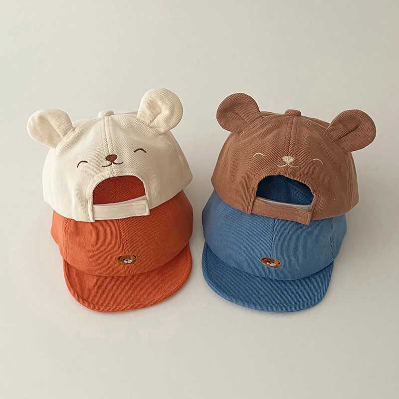 Bear Baby Baseball Hat with Ears Cute Solid Color Infant Peaked Cap Kawaii Spring Summer Kids Cotton Sun Hats LX241018