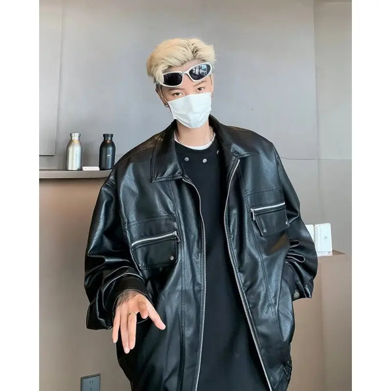 Petite Leather For Men Autumn Stylish Biker Jacket Oversize American Style Baseball Uniform Loose Fit Thickness