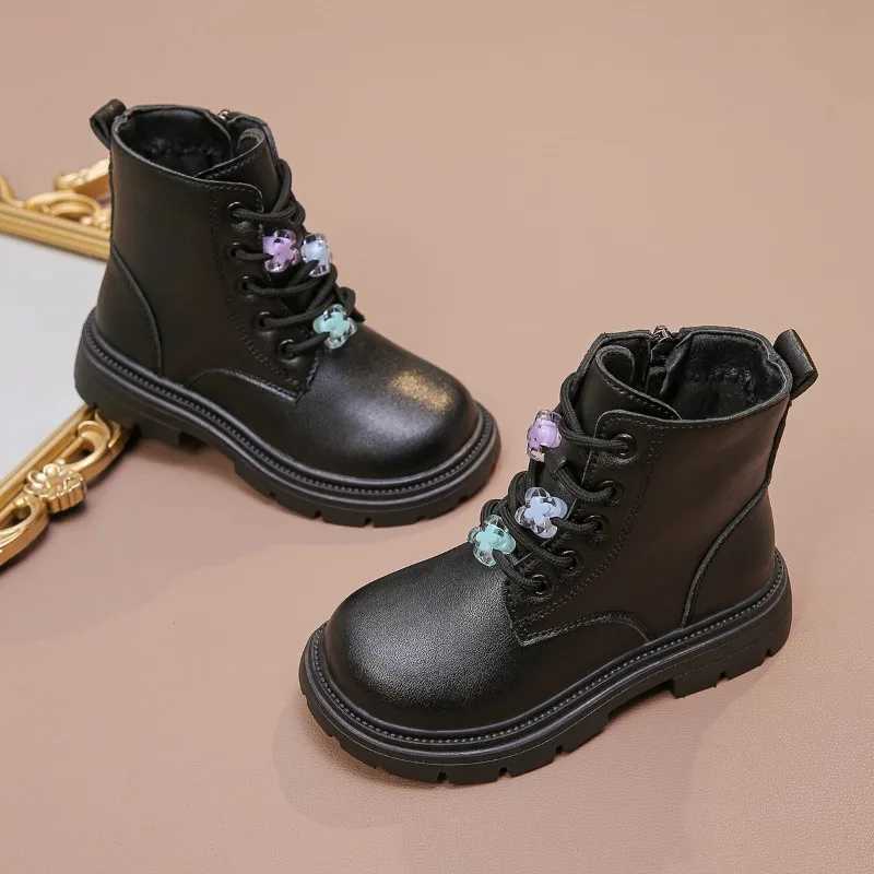 Boots Girls Ankle Boots Children Fashion Boots Zipper Kids Princess Leather Boots All Match Anti-Slippery Non-slip Size 26-37 H241018