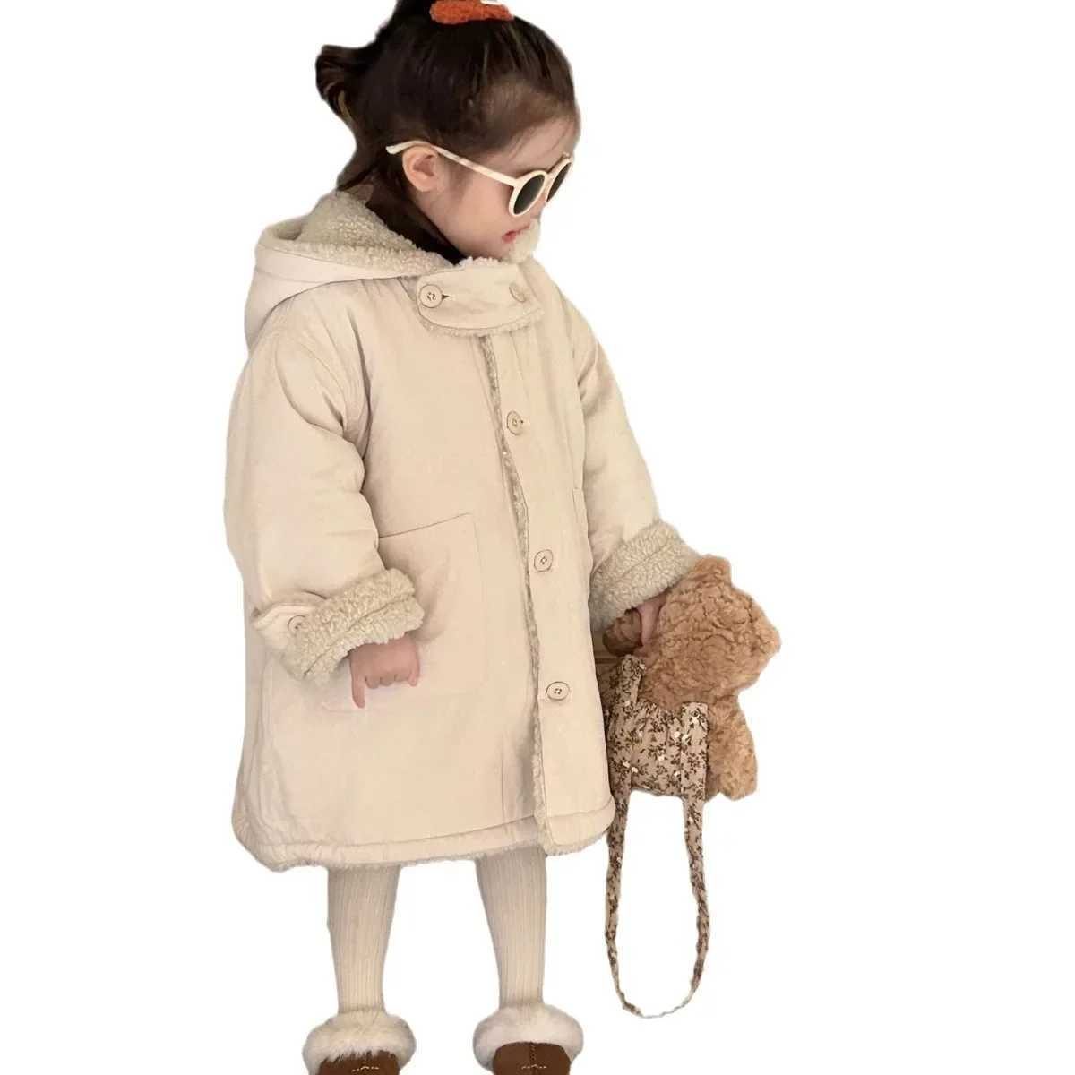 Winter New Childrens Clothing Korean Childrens Clothing Girls Double sided Wool Coat Medium length Coat M241018
