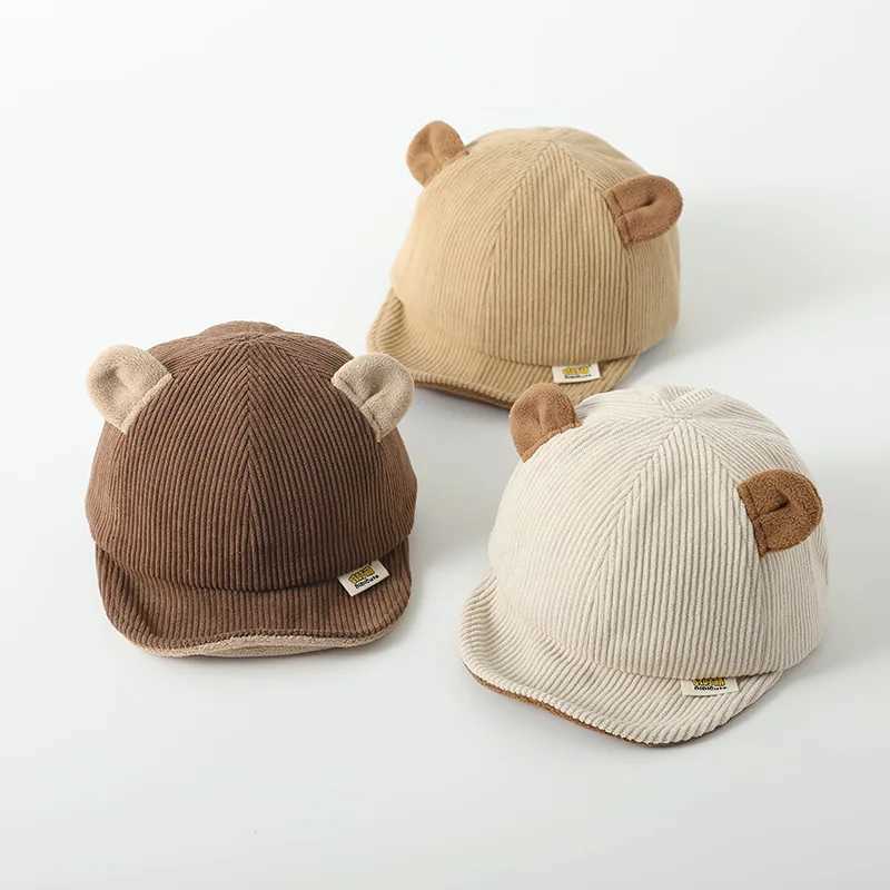 Bear Ear Baby Peaked Cap Cute Autumn Winter Corduroy Baseball Hat For Infant Boy Girl Soft Brim Sun Hats LX241018