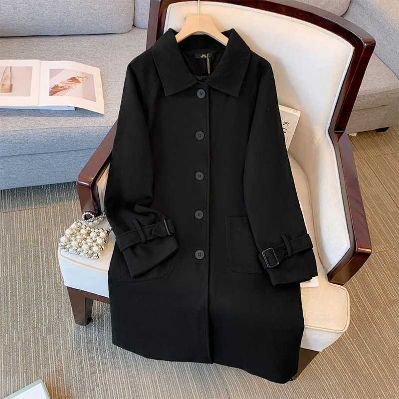 Women Woolen coat 2023 Autumn Winter Long Sleeve Casual Single Breasted Black Outwear Jackets Coat Plus Size 5xl 6xl 7xl 8xl 9xlX241009