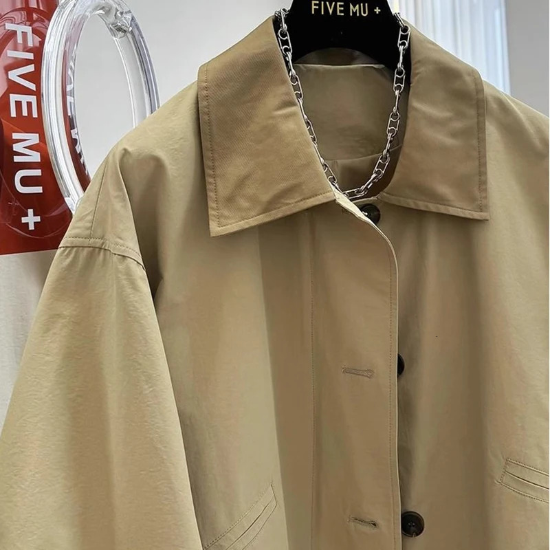Highend Chic Contrasting Color Lapel Midlength Casual Windbreaker Spring Autumn Thin Korean High Street Workwear Jacket 241018