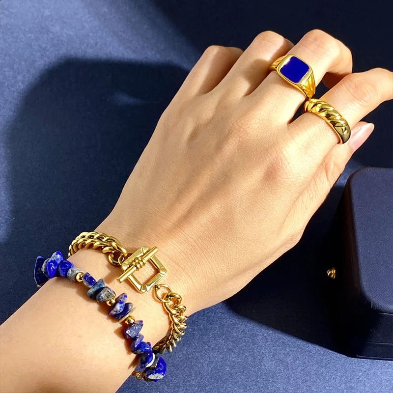 Natural lapis lazuli bracelet irregular crystal stone bead personalized retro bohemian style jewelry bracelet trend 241018