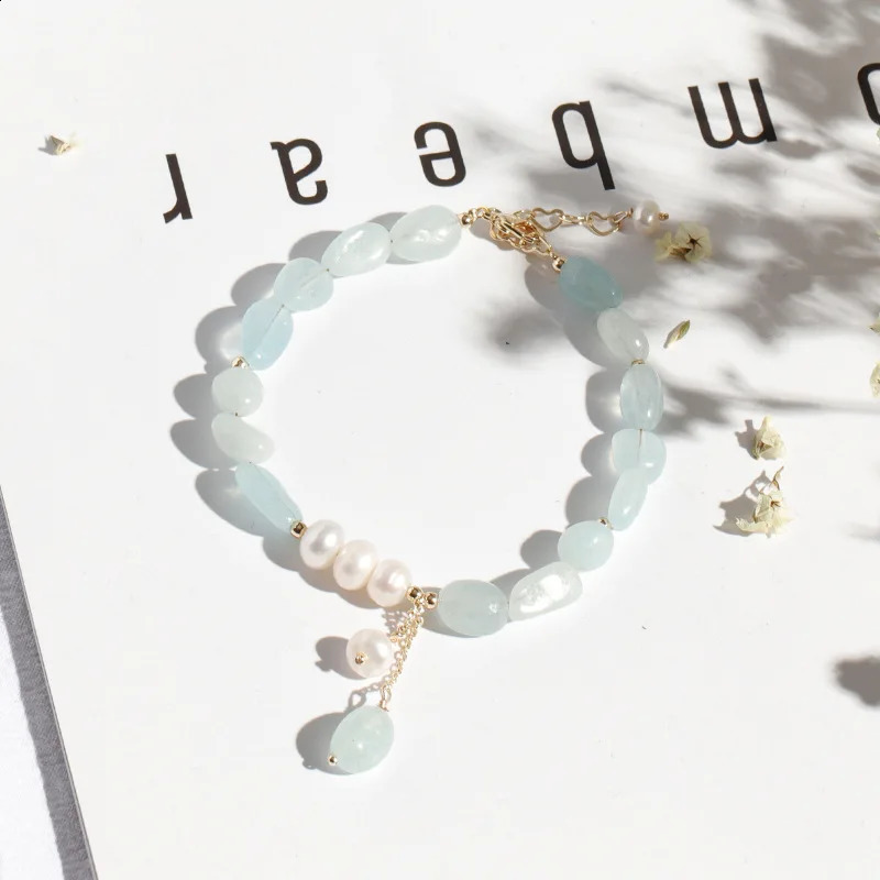 Irregular Natural Sea Blue Gemstone Freshwater Pearl Bracelet Womens Exquisite Jewelry Accessories YBR242 241018