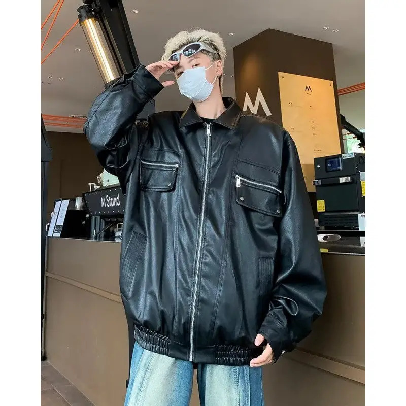 Petite Leather For Men Autumn Stylish Biker Jacket Oversize American Style Baseball Uniform Loose Fit Thickness