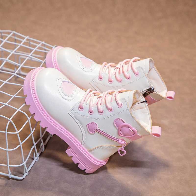 Boots Girls Fashion Boots Kids Warm Rubber Boots Winter Cotton Soft Sole with Love Side Zip Children Princess Boots Round-toe PU H241018