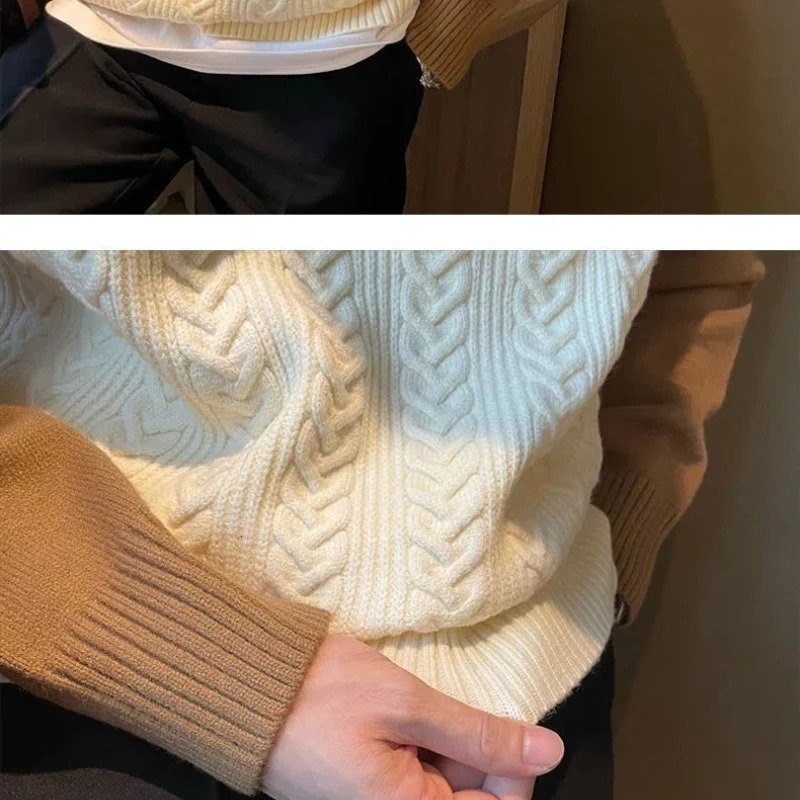 Sweater Mens Versatile Contrast Color Letter Fashion Casual Knitting Trend Minimalist ONeck Loose Long Sleeved Tops 241018