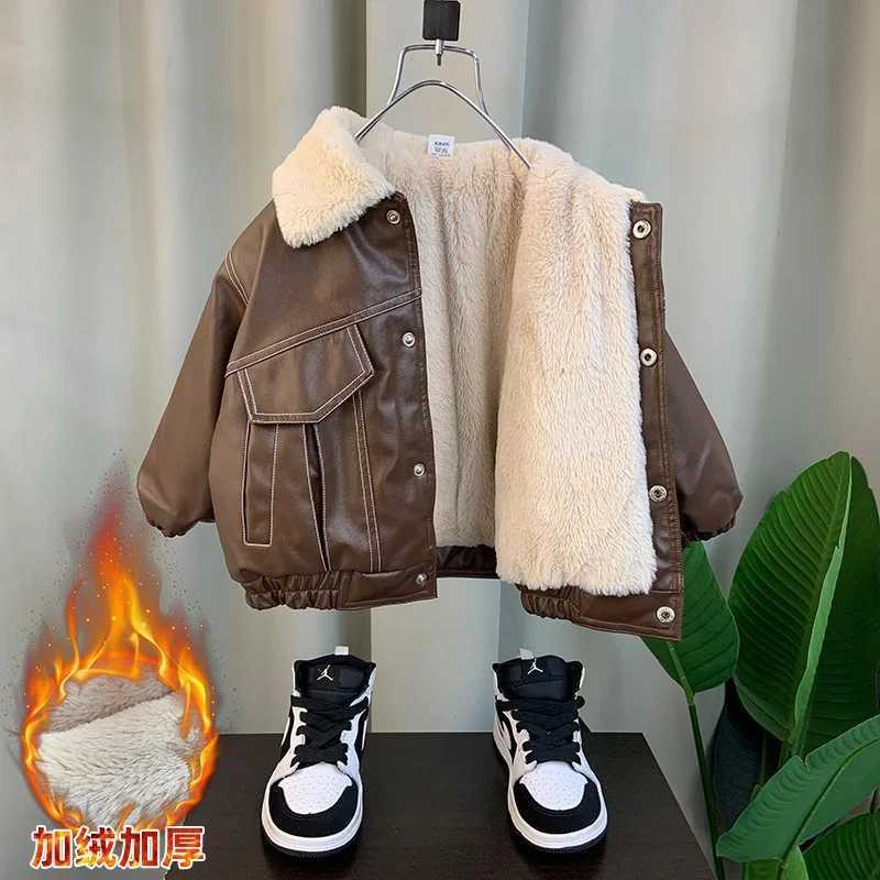 Boys outerwear jacket windproof jacket PU winter autumn cotton sports youth Christmas gift childrens clothing M241018