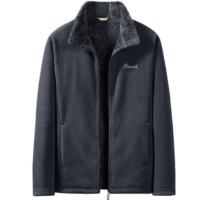 Winter Polar Fleece Thickened Men Coat Zipper Stand Collar Solid Color Casual Warm Pokect Outwear Jackets Tops 241018