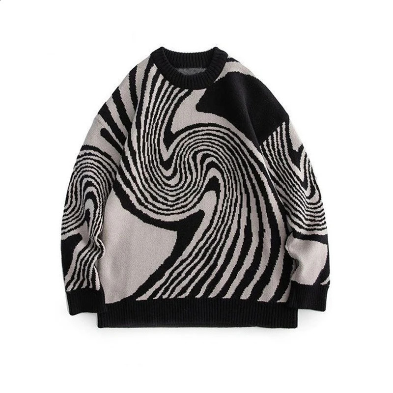 Hip Hop Knit Mens Sweater 2023 FallWinter Season Harajuku Fashion Street Retro Loose Top Casual Streetwear Pullover 241009