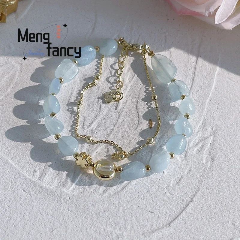 Irregular natural stone two-piece small bracelet handmade jewelry crystal bracelet for student dormitories 241018
