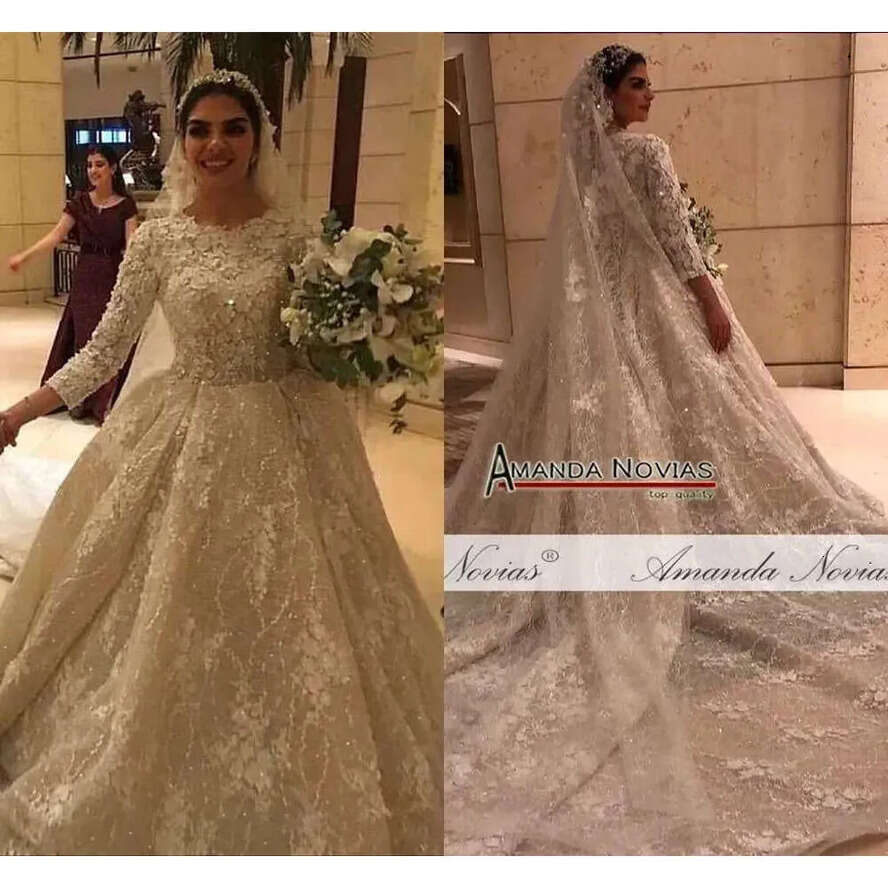Ball D Wers Chamagne Wedding Dresses Muslim Long Sleeves Open Back Plus Size Bridal Gown Real Pictures resses