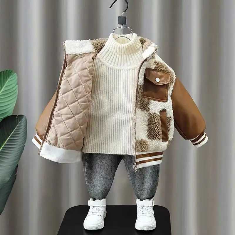 Boys thick coat new baby winter clothing cool mens clothing suitable for boys and childrens thick fur tops M241018