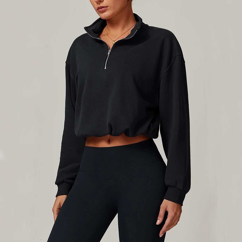 Winter Outdoors Zipper Jacket Women Crop Top Loose Sweater Yoga Tshirts Sports Long Sleeve Running Shirts Fitness Gym Coats 241018