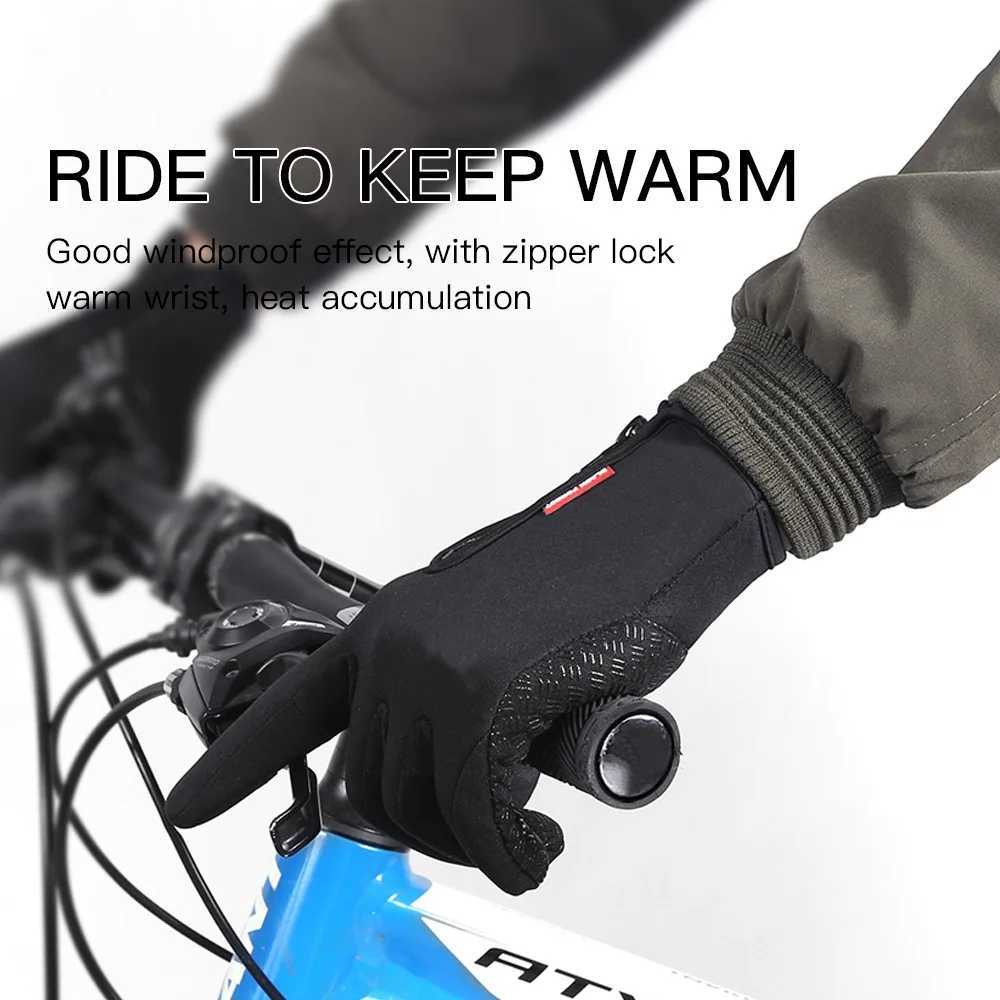 Mens winter gloves and womens touch screen windproof and warm bicycle gloves with zipper anti slip outdoor driving sports glovesW241018