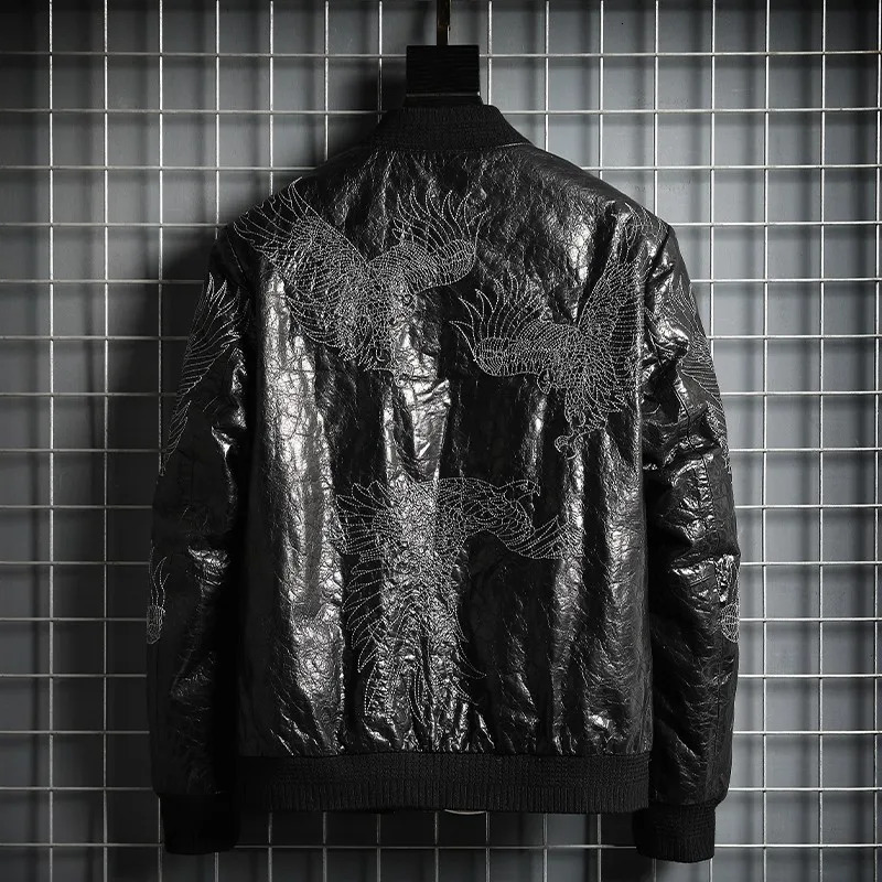 Retro Embroidery Genuine Leather Jacket Men Zipper Stand Collar Bomber Jackets Slim Fit ner Punk Cowhide Motorcycle Coat 241018