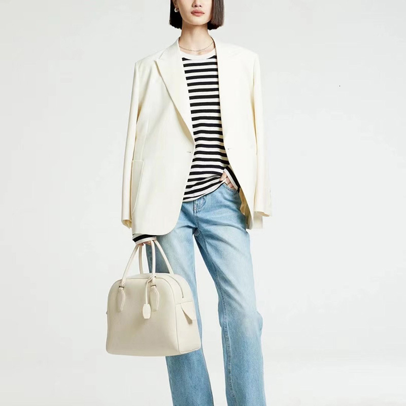 Donna-In Layer Cow Leather Handbag For Women Full Grained Top Handle Bag Genuine Minimalist Large Capacity Shell Shape