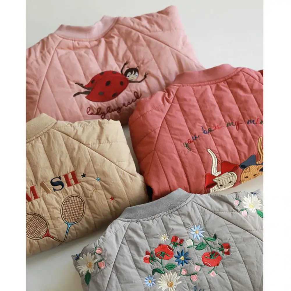 New Girl Autumn Heavy Coat Baby Boys Embroidered Cotton Jacket Childrens Fashion Cowboy Baseball Jacket M241018