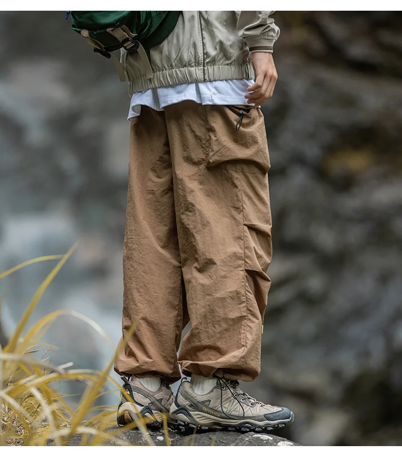 Korean Style Overalls Mens Japan Fashion Retro High Street Casual Tactical Pants Multipockets Parachute 241018