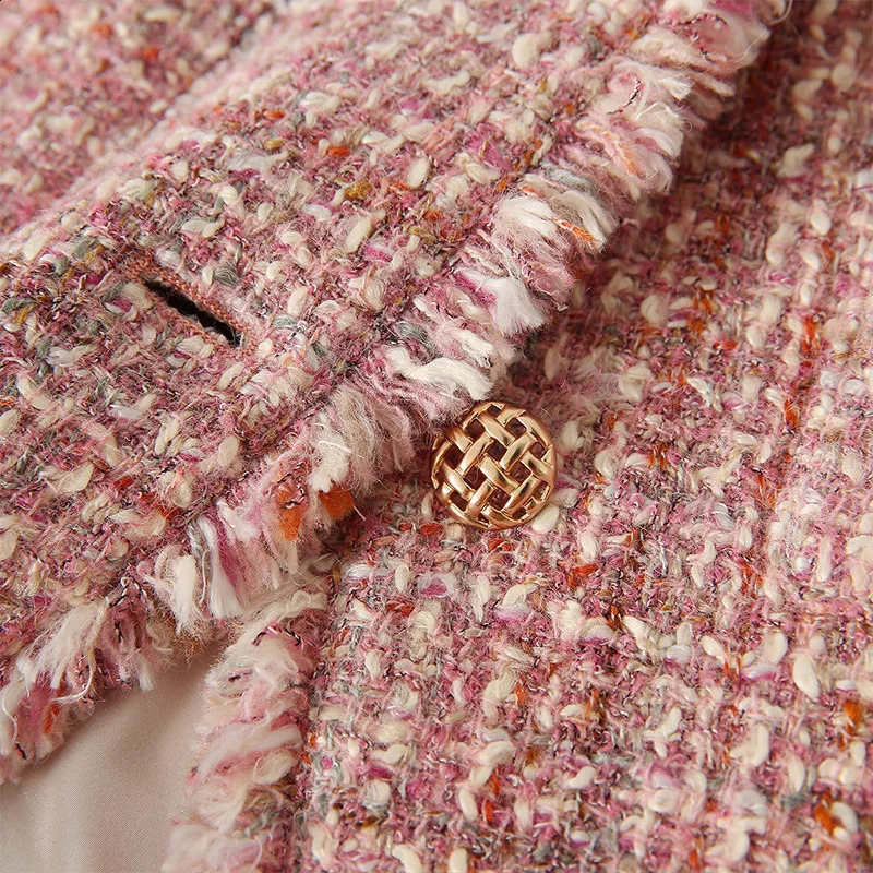 pink Tweed Wool coat spring and autumn tweed high sense 2024 autumn short coat top womens jacket 241017