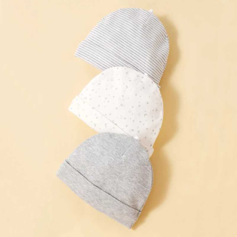 3 Hats and 3 Pairs of Mittons Newborn 100% Cotton Soft Comforttable Solid Color Baby Face Scratch Prevention Gloves 0-12 Month LX241018