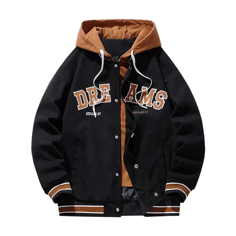 Men's Autumn New Trendy Brand Jackets Student Hooded Plus Size Coats Male High Quality Varsity Baseball Uniform Jacket