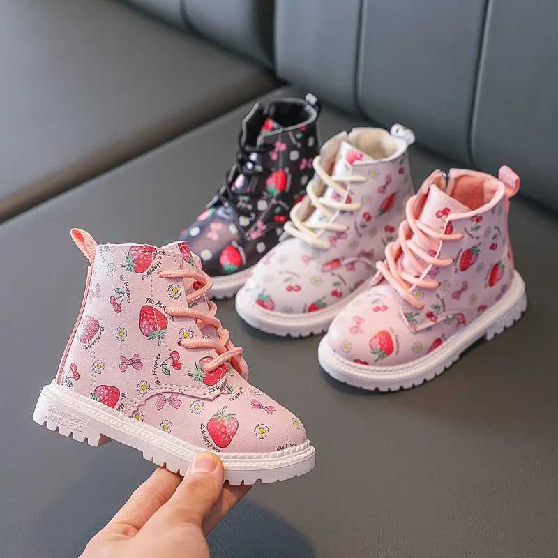 Boots Girls warm and cute boots baby British style leather boots automatic winter new princess boots cute strawberry boots H241018