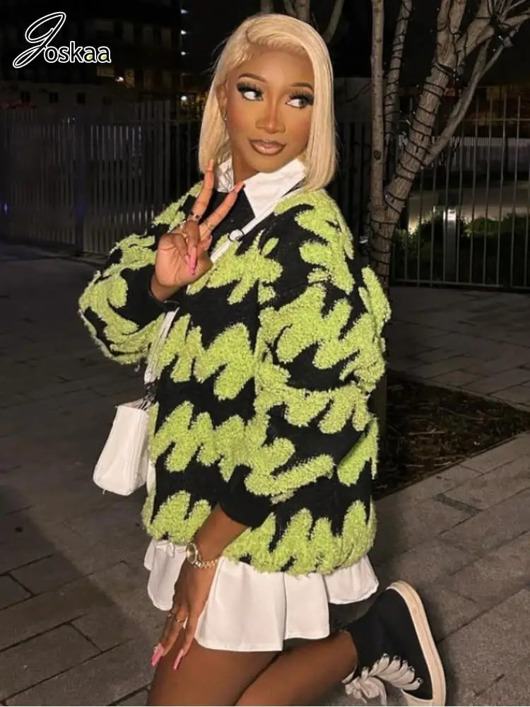 Joskaa Patchwork Knitted Oversized Pullovers Women Hipster O-Neck Long Sleeve Loose Sweater Winter Chic Tops Y2K Streetwear 241010