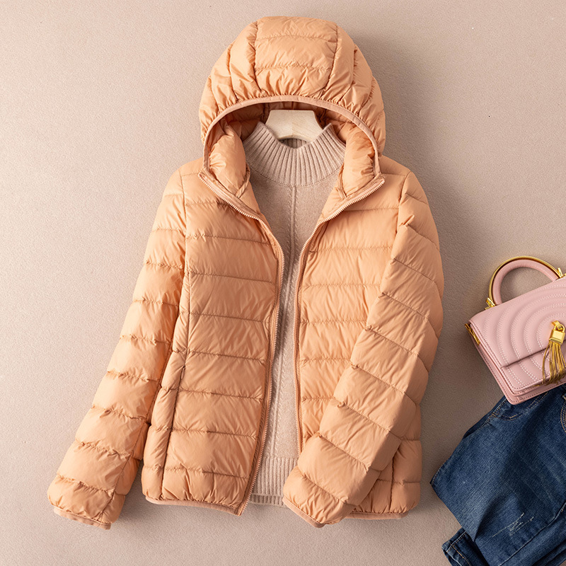 Women Autumn 2022 New Arrivals 90% White Duck Down Ultra Light Fashion Hooded Keep Warm Puffer Jacket