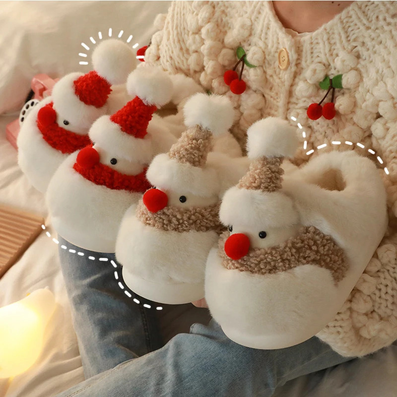 Hairy Santa Claus household slippers heel wrap anti slip thick soled cute mens and womens Christmas warm shoes winter241018bj