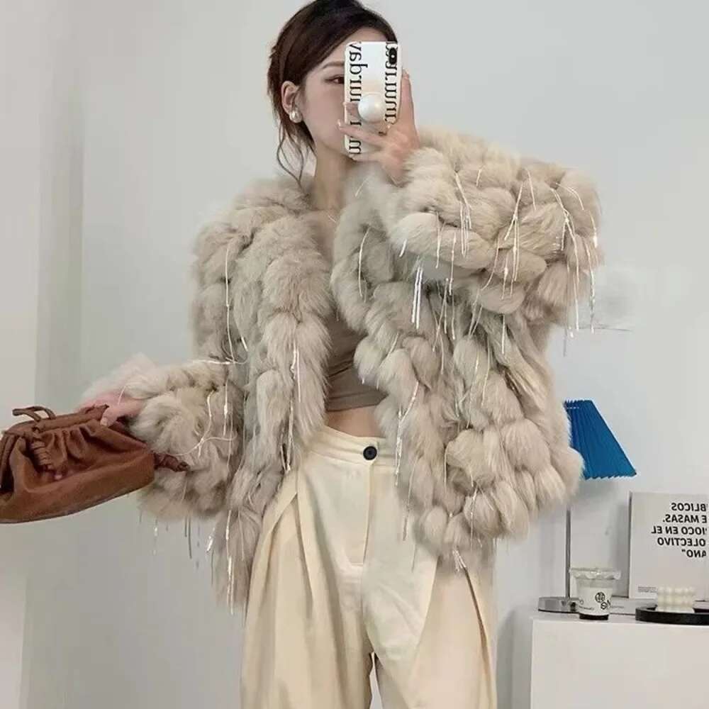 Real Jackets New Natural Fox With Tassels Fashion Winter Warm Fur Women Coatsfur Coat Thick Hotsweet
