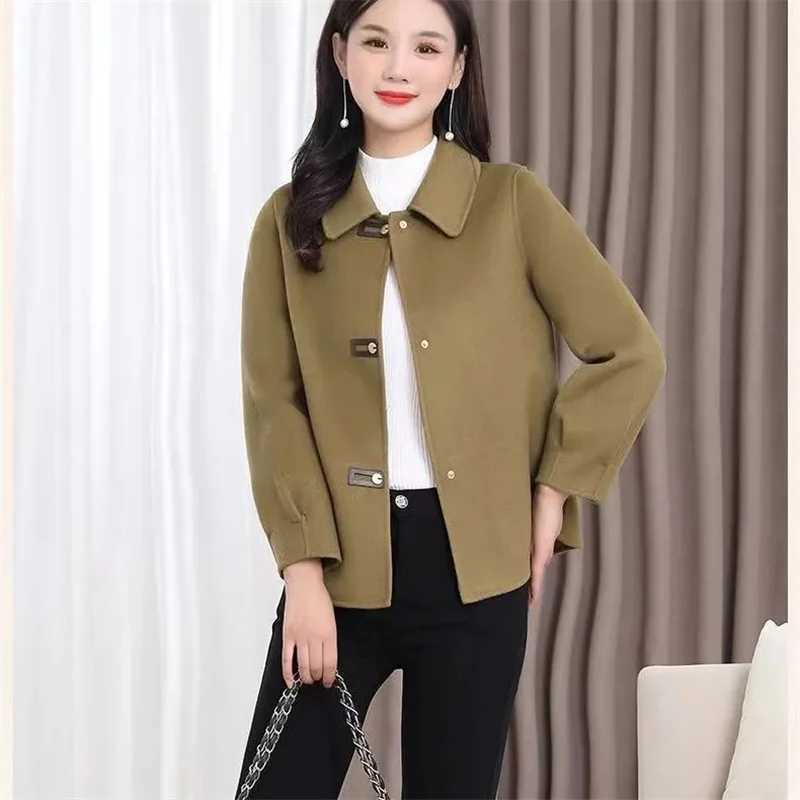 Women Woolen Coat Autumn Winter 2024 New Fashion Leisure Loose Double-Sided Cashmere Wool Coat Female Jackets Overcoat Tops 5XLX241009