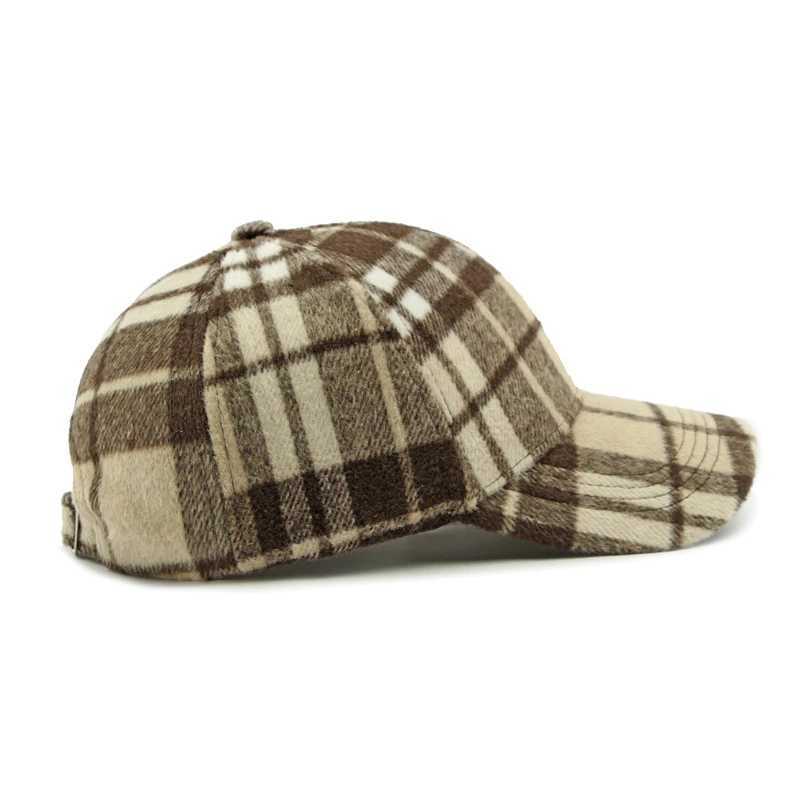 Unisex Plaid Baseball Cap Adjustable Warm Polyester Duckbill Hat for Fall Winter 55-60cm Bowed BrimX241018