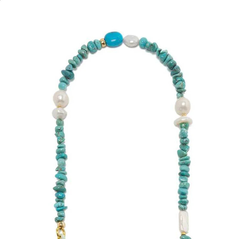 Creative Irregular Blue Stone Natural Freshwater Pearl Bead Necklace Bohemian Exquisite Womens Party Beach Long Jewelry 241018