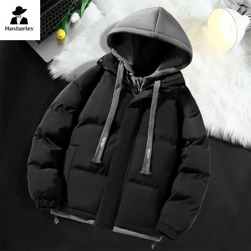 Men Hooded Cotton Coat2024 New Casual Hooded Fake Two-piece Design Down Cotton Warm Parka Korean Style Thick Mens Winter Jacket LX241018