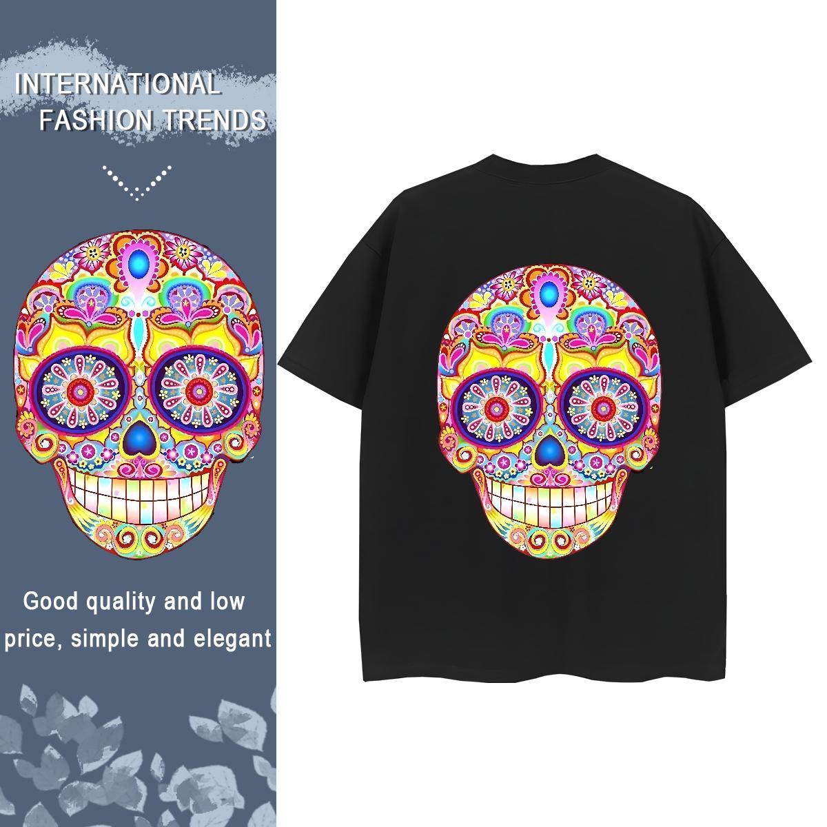 2024 DIY Woman T Shirts 230g 100% Cotton Crew Neck Home Outdoor monster Unisex Tshirts Loose fit Floral Print Top Tees