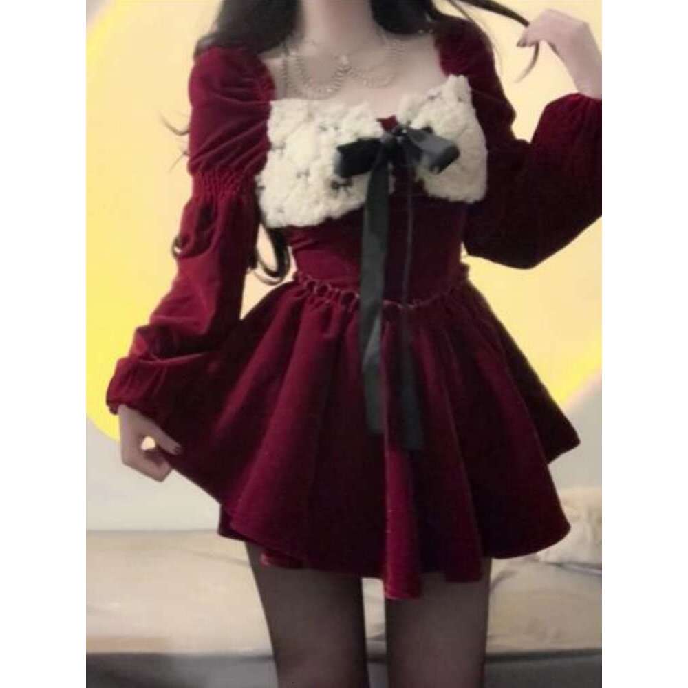 Fashion Vintage Fine Glitter Veet Dresses 2024 Autumn Winter New Dress For Women Y2k Slim Wasit Ruched Cake Vestidos Mujer