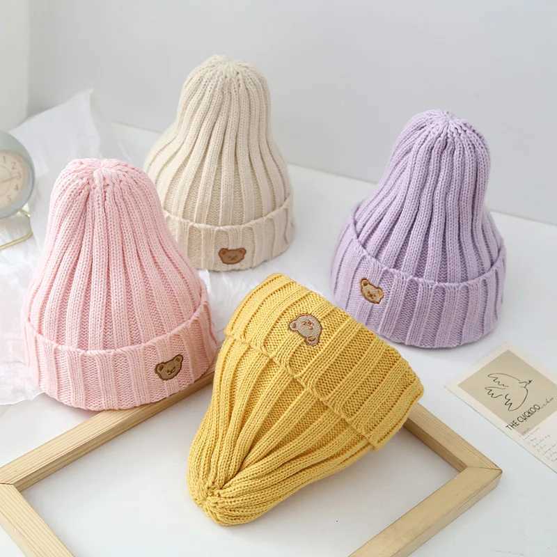 Korean Bear Baby Hat Winter Warm Infant Toddler Boys Girls Cap Beanies Soft Knitted Kids Children Hat Bonnet LX241018