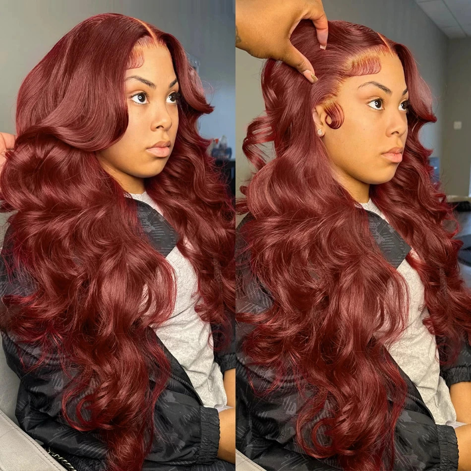 Reddish Brown Color Body Wave 13X4 Front Human Hair Wig 200 Density 13X6 Hd Lace Frontal Wigs Brazilian Pre Plucked