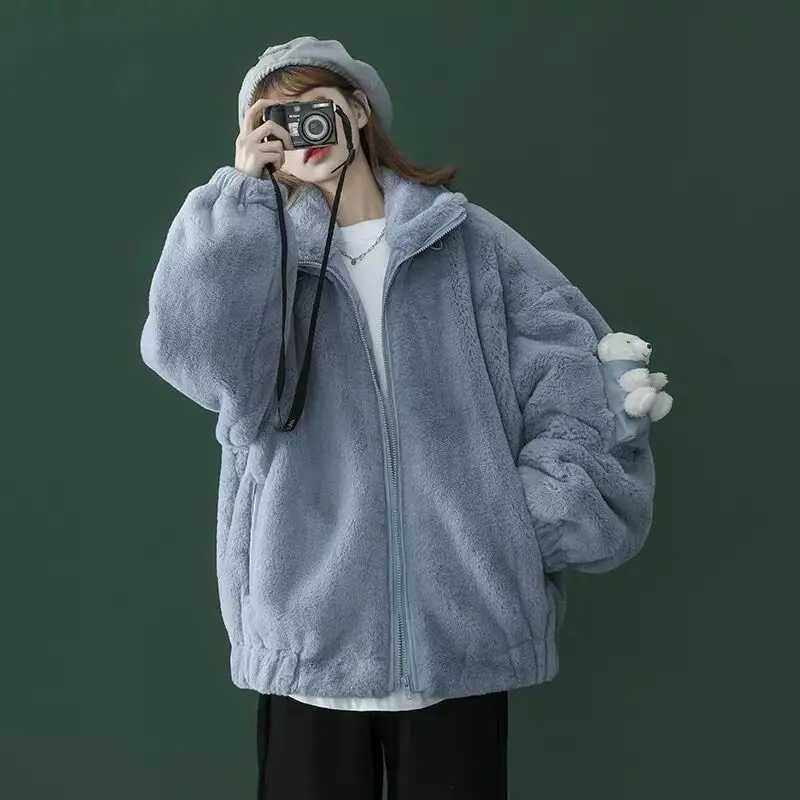 Autumn Winter New Foreign Style Lamb Wool Plus Velvet Cotton Coat for Womens Age Reduction New Sweet and Warm Non-padded CoatX241018