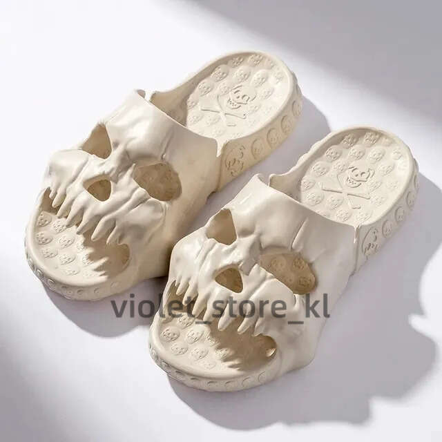 New Personalized Skull Design Men Slippers 2023 Summer Outdoor Fun Novelty Slide Thick Sole Platform Beach Non-Slip Women Sandal Eef