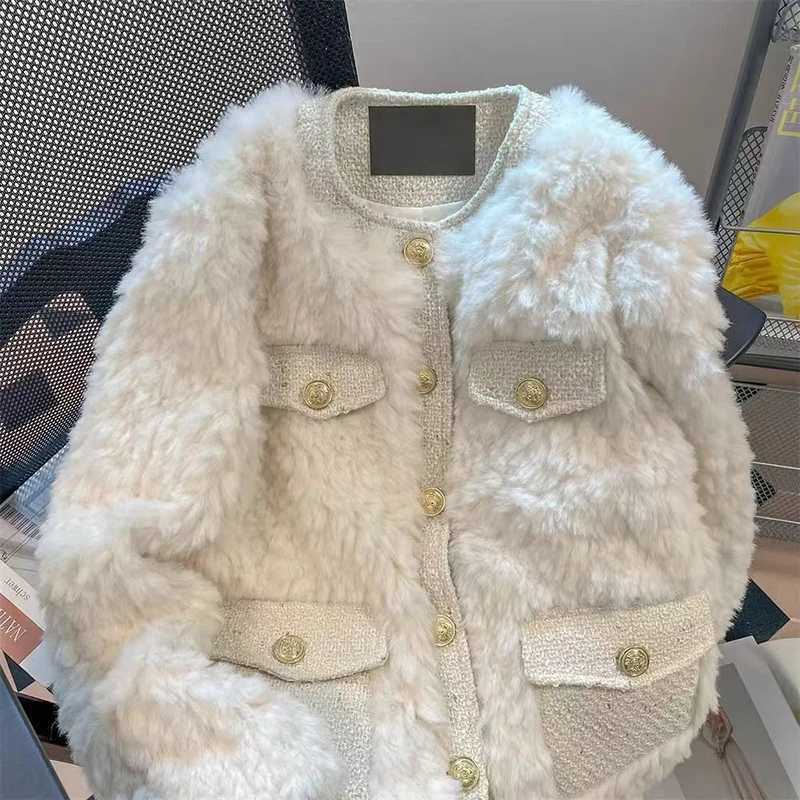 Winter Elegant Socialite Faux Fur Lamb Wool Coat For Women Autumn Gentle and Thick Sheepskin Unique Jacket TopX241018