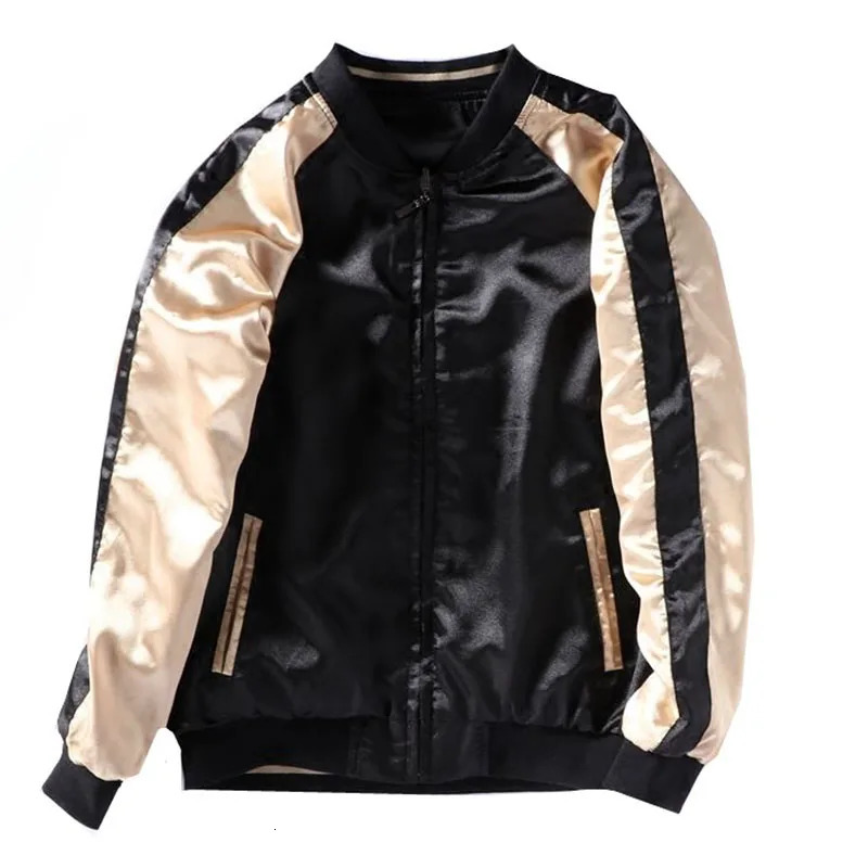 Yokosuka Embroidery Baseball Jacket Men Women Patchwork Color Silk Double Sided Bomber Coat 241018