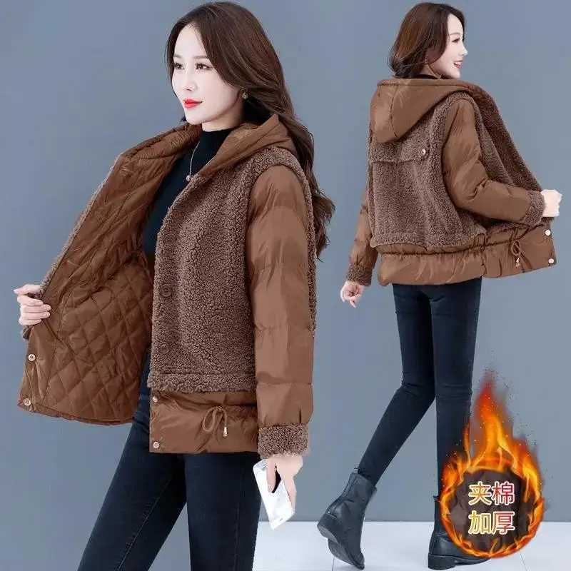 Loose Lamb Wool Jackets Women Autumn Winter Coat 2023 casaco feminino Thick Fashion Hooded Outerwear Female Down Cotton JacketX241018