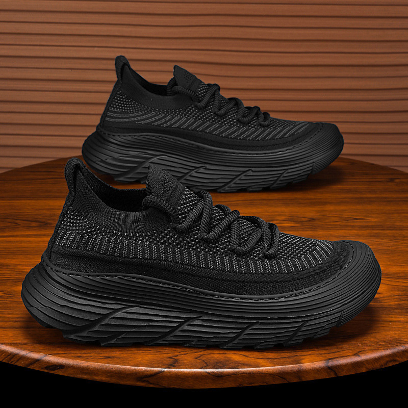 Men's breathable mesh coconut summer trend, one legged lazy fly woven shoes, versatile thick soled running and leisure shoes