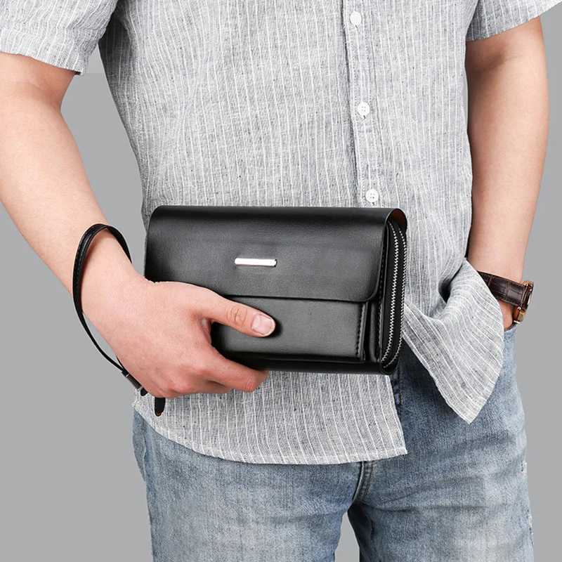 Mens luxury clutch bag PU leather bag zipper long wallet passport holder phone bag porter accessories bag mens briefcase Z241018